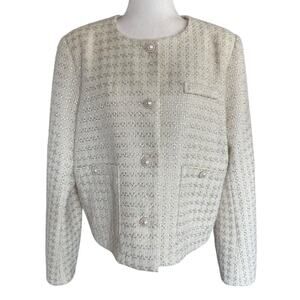 Jovonna London Ulla Jacket Tweed Pearl Buttons Beige XL Classic Clueless Preppy